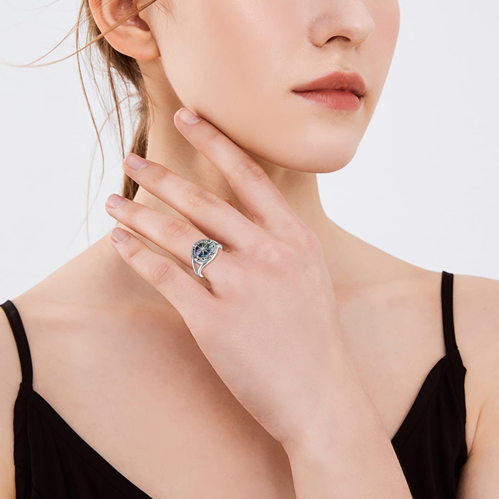 Viking Compass Ring Abalone Shell Graduation Gift for Women Girls